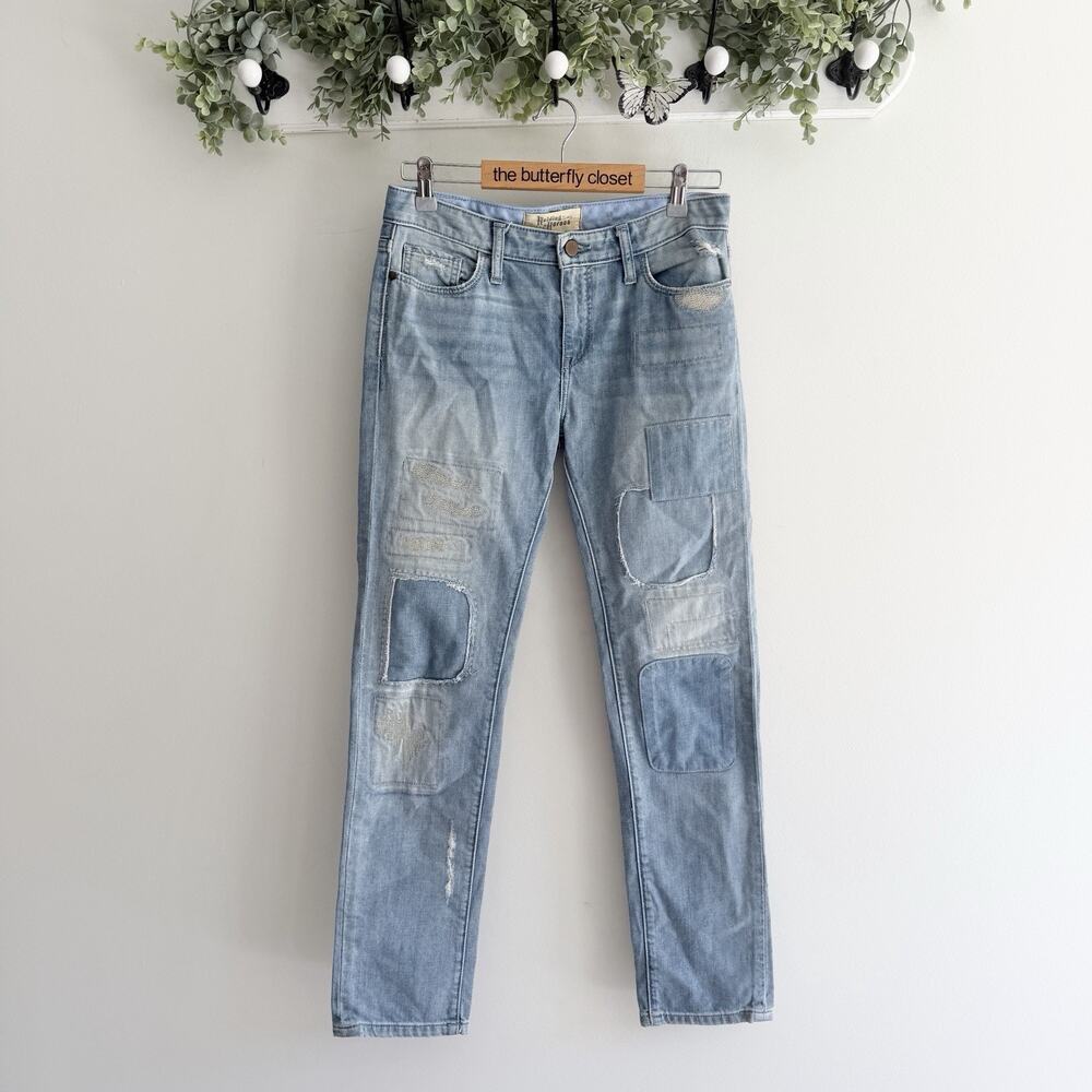 Anthropologie Holding Horses Patchwork Straight Leg Boho Western Jeans 25 nn5851